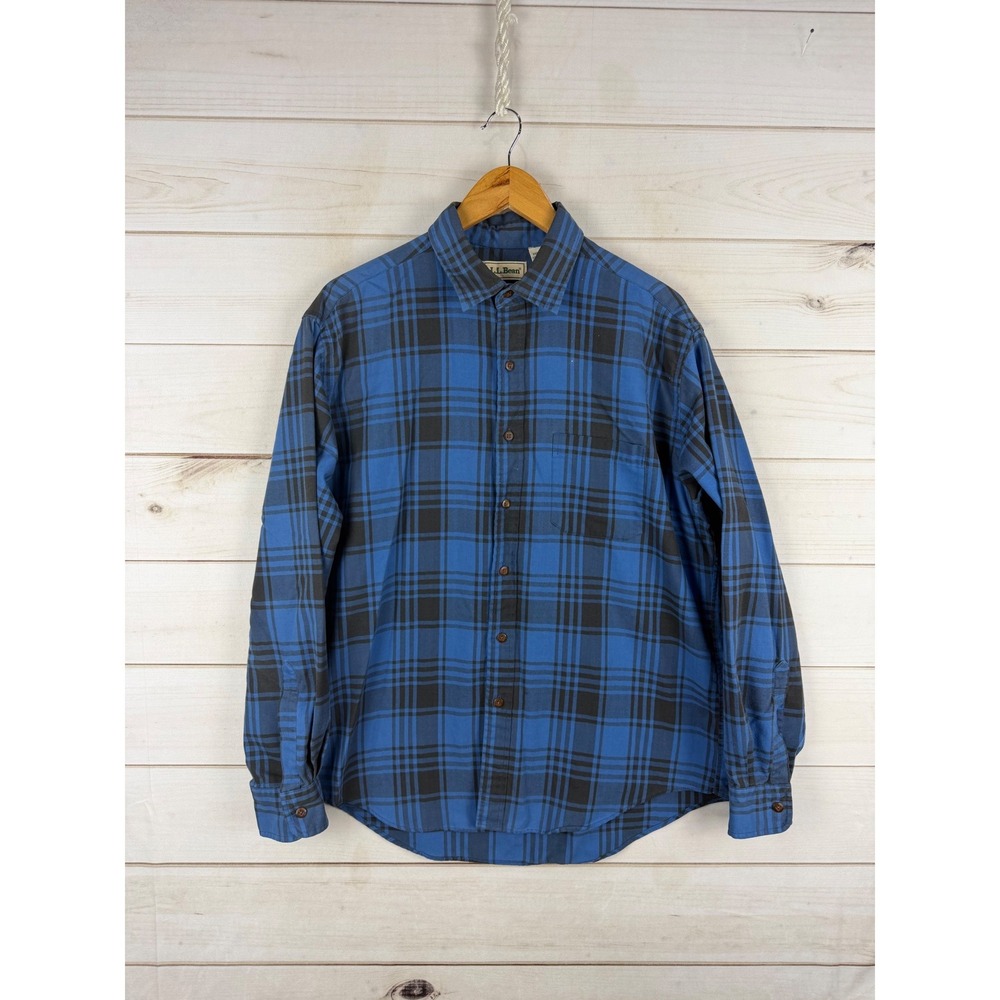 Vintage LL Bean Button Down Shirt Mens Large Blue Plaid Cotton Blend Dad Grunge